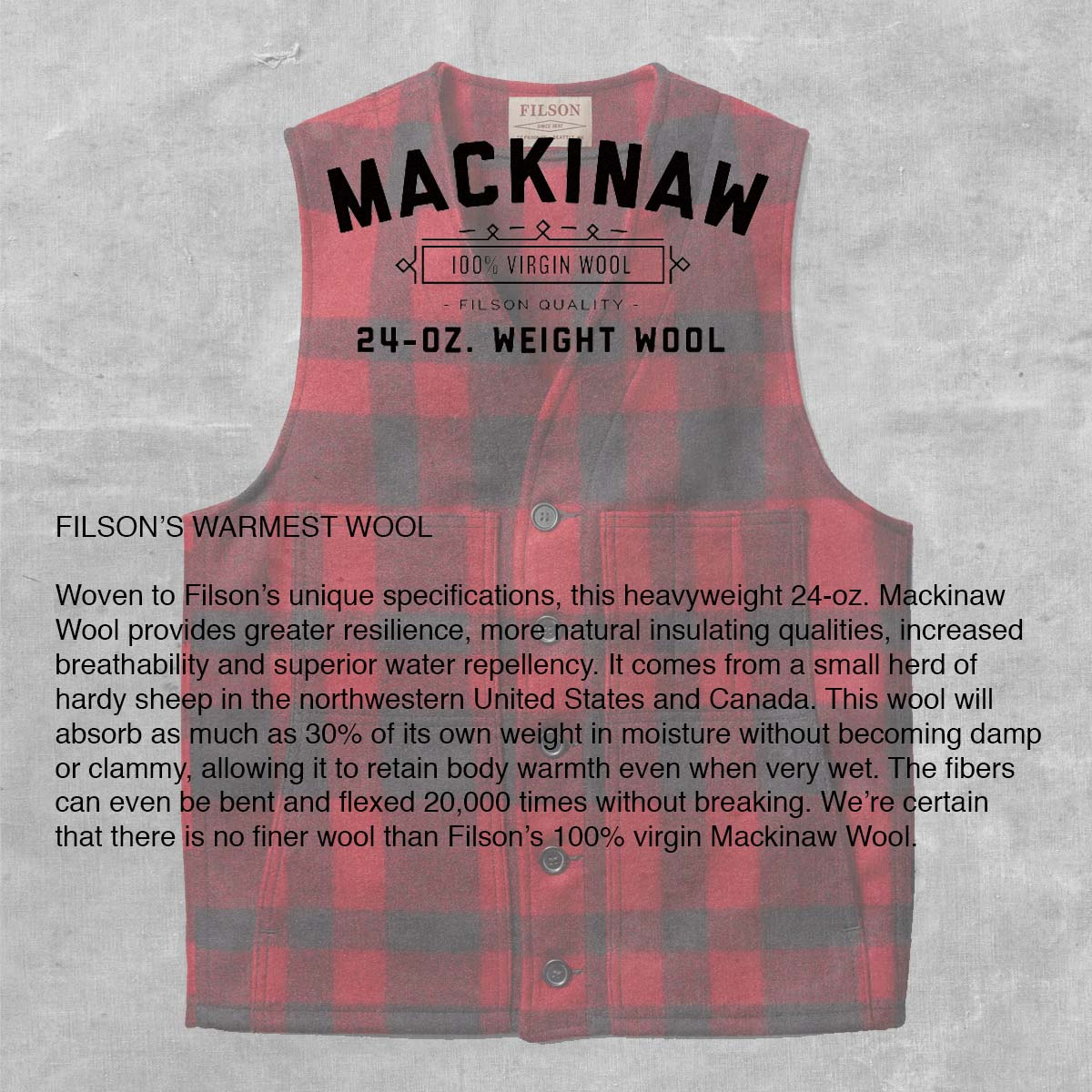 トップス FILSON MACKINAW WOOL VEST(Red & Black) Mackinaw Wool Vest | Filson