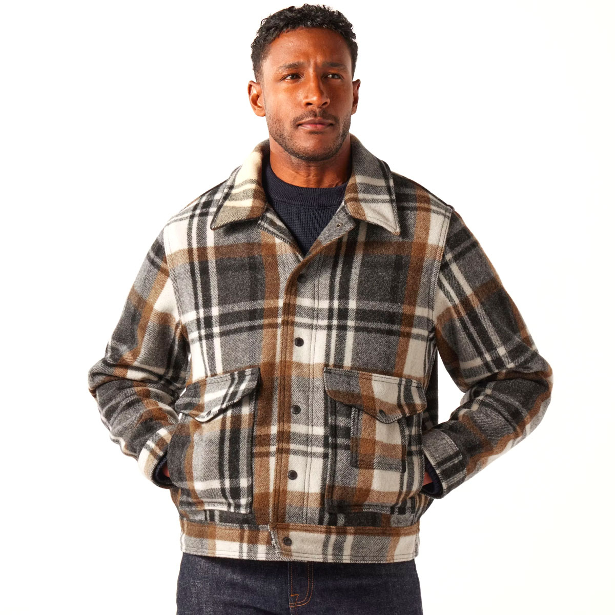 Filson Mackinaw Wool Work Jacket Blue Coal Copper Heather iconic