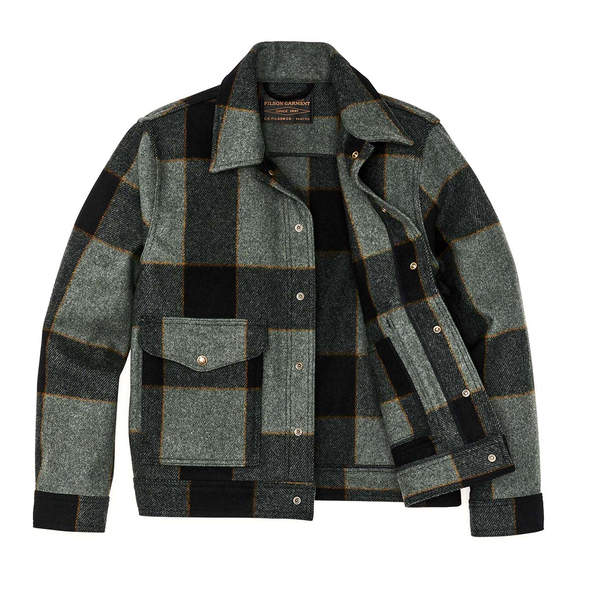 FILSON Mackinaw Cruiser Jacket Gray Check Wool Size 38 Used