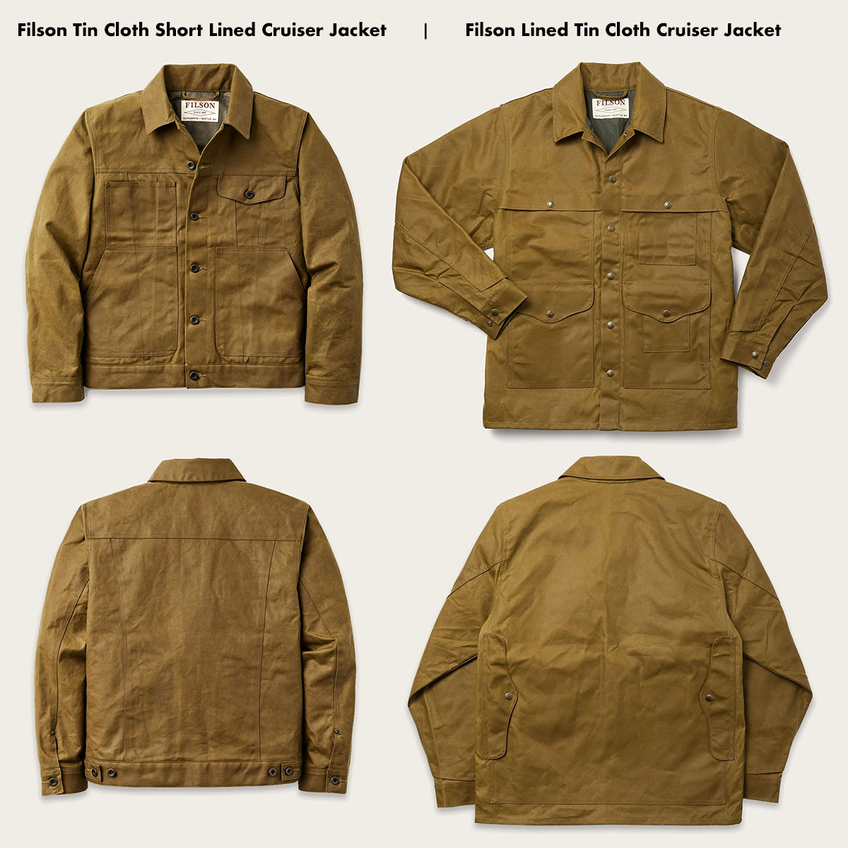 Filson Lined Tin Cloth Cruiser Jacket Dark Tan, tough work