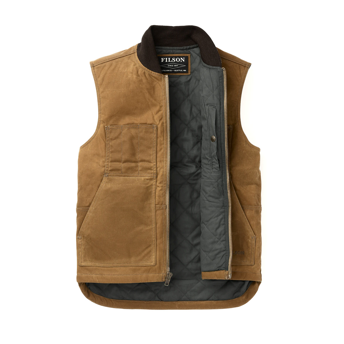 Filson Tin Cloth Insulated Work Vest Dark Tan, tough work vest