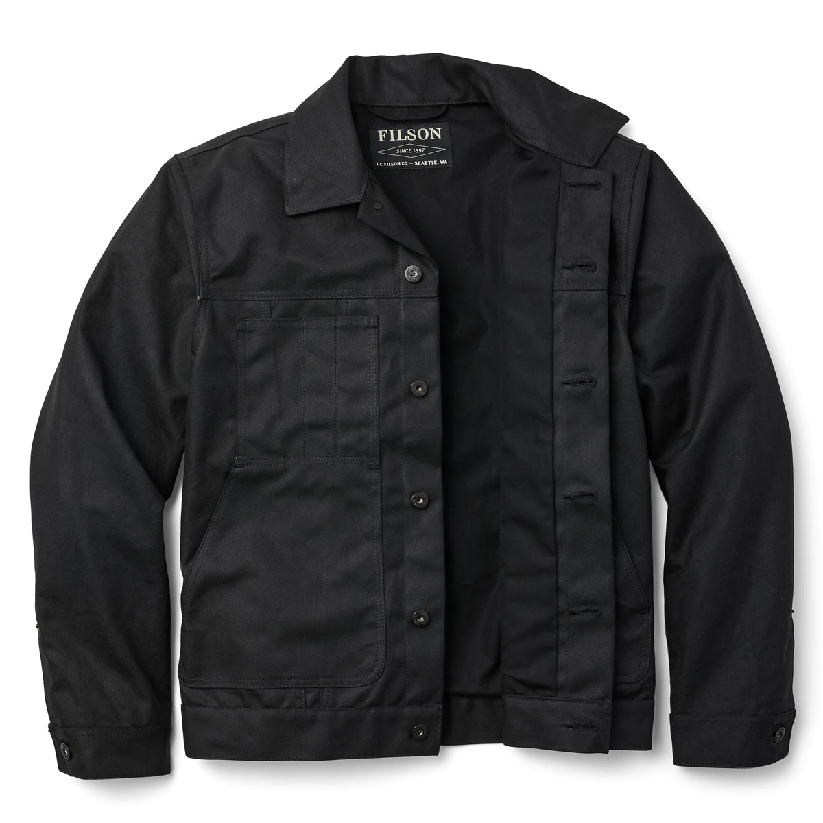 Negrita lado Multa Filson Tin Cloth Short Lined Cruiser Jacket Black, tough work jacket
