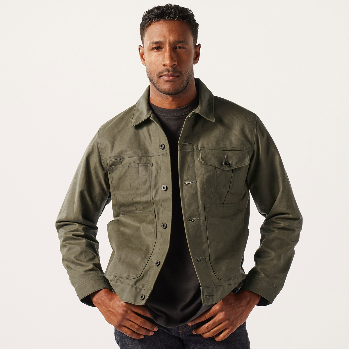 Filson Tin Cloth Short Lined Cruiser Jacket Military Green tough work jacket