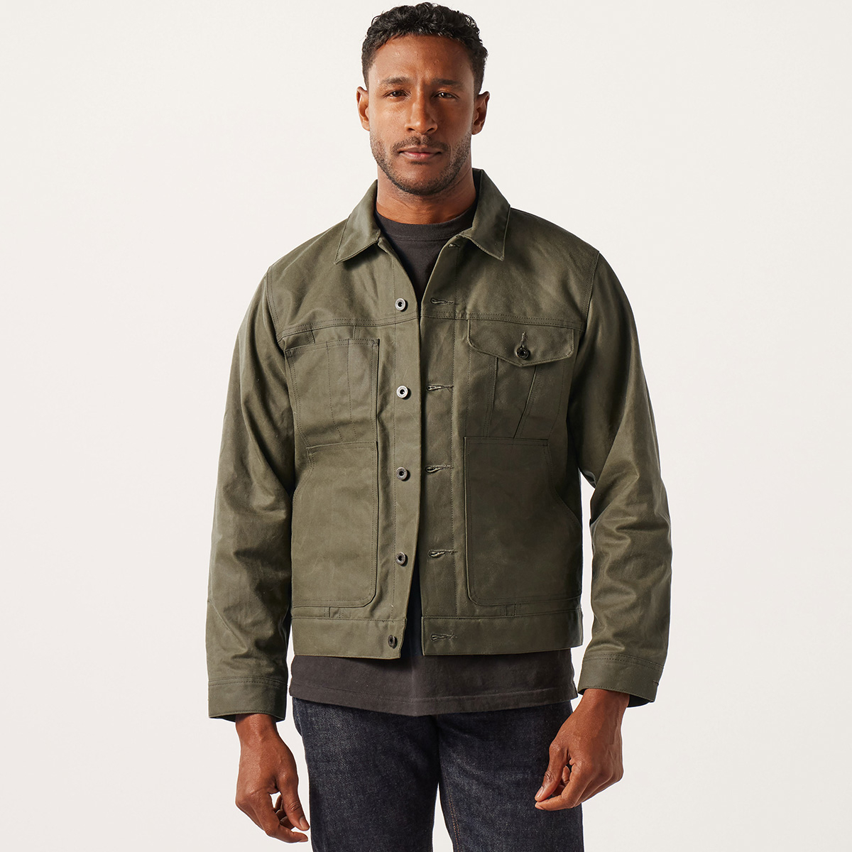 Filson Tin Cloth Short Lined Cruiser Jacket Military Green tough work jacket