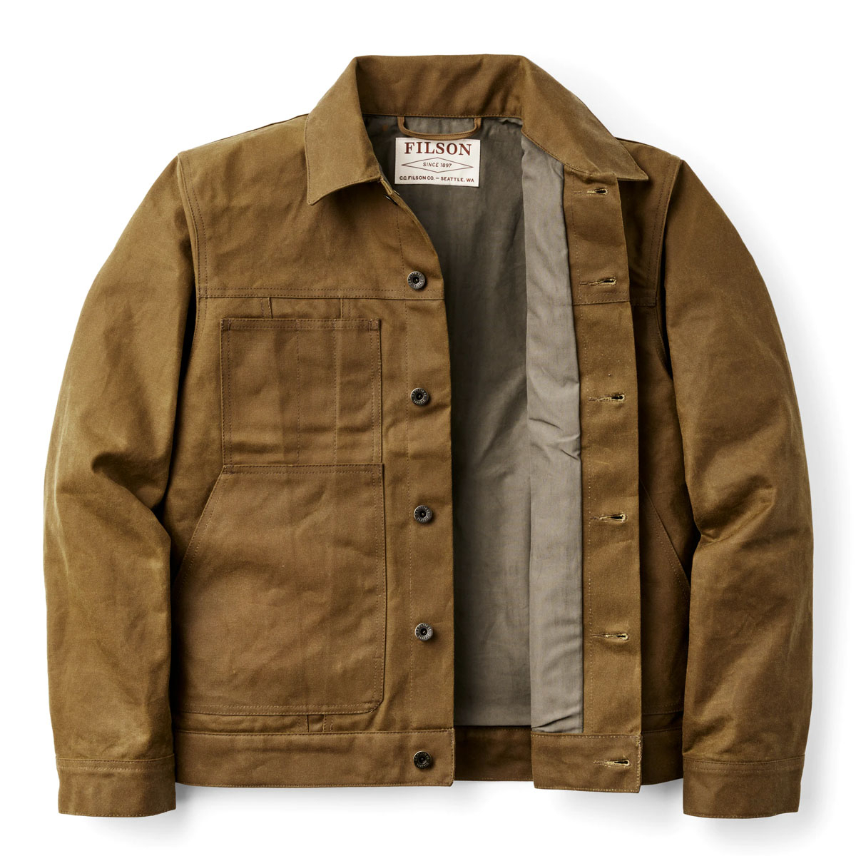 Filson Tin Short Lined Cruiser Jacket Dark Tan, tough work jacket