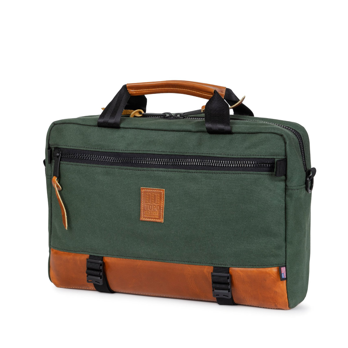 Topo Designs Commuter Briefcase Heritage Olive Canvas/Brown Leather