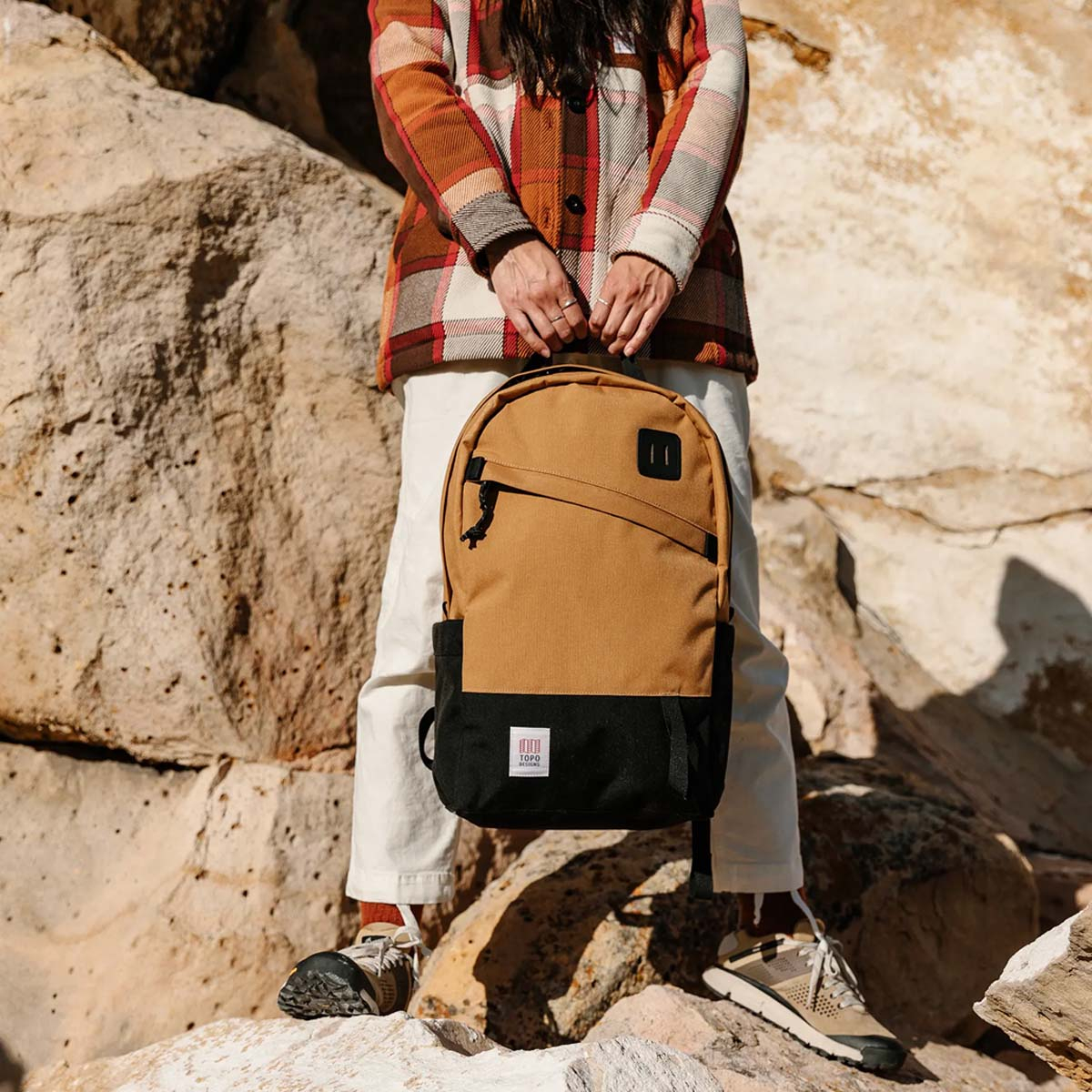 Topo Designs Daypack Classic Khaki Black strong backpack for every day use