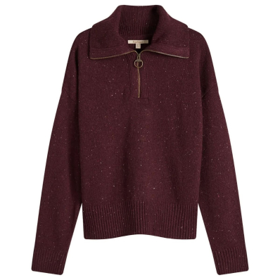 Barbour Lavensdale Half Zip Knitted Jumper Black Cherry