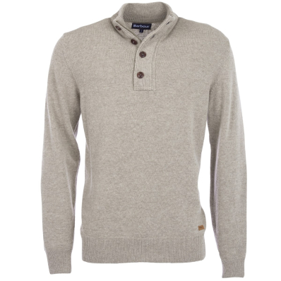 Barbour Patch Half Button Lambswool Sweater Stone