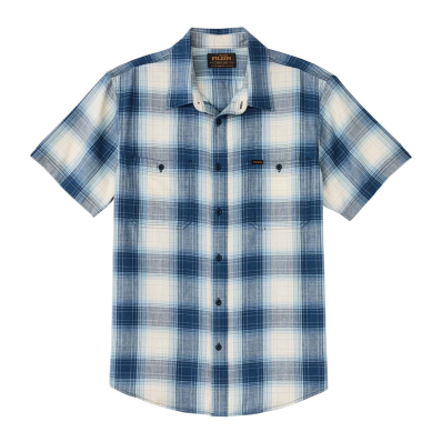 Filson Short Sleeve Chambray Shirt Indigo Plaid front