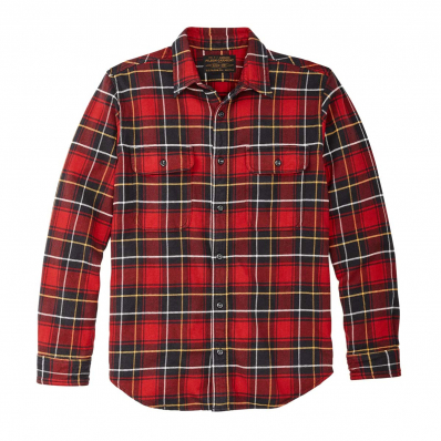 Filson Vintage Flannel Work Shirt Red Charcoal Plaid front