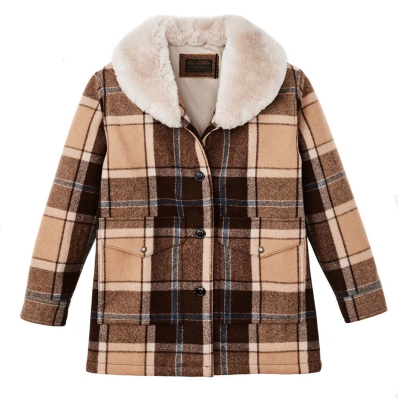 Filson Women's Lined Wool Packer Coat Cream/Brown/Multi front