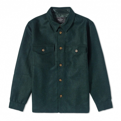 Portuguese Flannel Wool Field Overshirt Green front