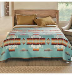 Pendleton Chief Joseph Jacquard Blanket Robe Aqua front Size: 163x203 cm