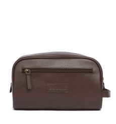 Barbour Leather Wash Bag Dark Brown front