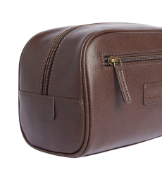 Barbour Leather Wash Bag Dark Brown front