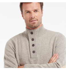 Barbour Patch Half Button Lambswool Sweater Stone