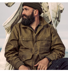Filson Lined Tin Cloth Cruiser Jacket Dark Tan front