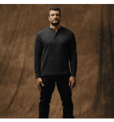 Waffle Knit Henley Faded Black front