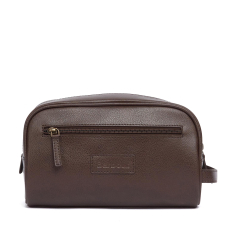 Barbour Leather Wash Bag Dark Brown