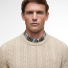 Barbour Lowfen Cable Knit Jumper Stone - detail crew neck