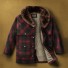 Filson Lined Mackinaw Wool Packer Coat Filson Lined Mackinaw Wool Packer Coat Burgundy/Dark Olive Plaid front open with background
