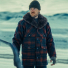 Filson Lined Mackinaw Wool Packer Coat Filson Lined Mackinaw Wool Packer Coat Burgundy/Dark Olive Plaid lifestyle in the snow