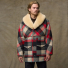 Filson Lined Mackinaw Wool Packer Coat Loden Red/Cream/Blue Plaid wearing front