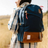 Topo Designs Daypack Navy Brown Leather lifestyle
