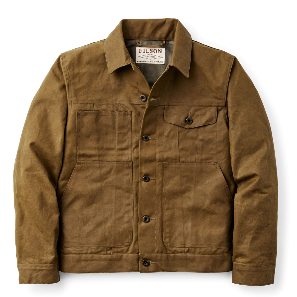 Filson Cloth Short Lined Cruiser Jacket Dark Tan, tough work jacket