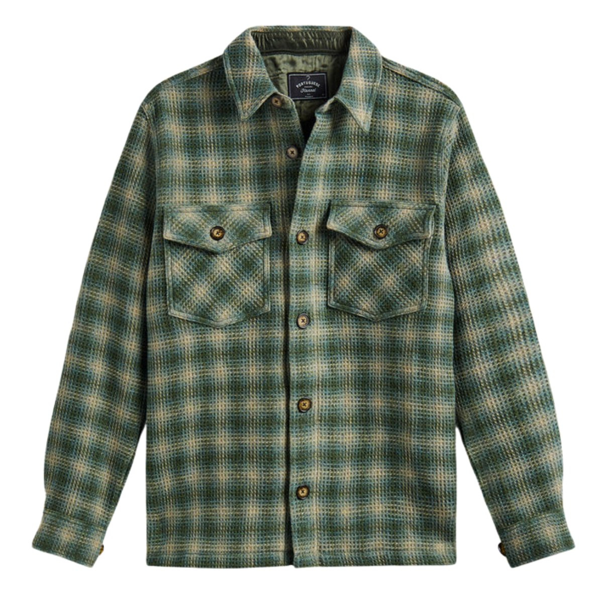 Portuguese Flannel Waffle Overshirt Green, 100% Wool