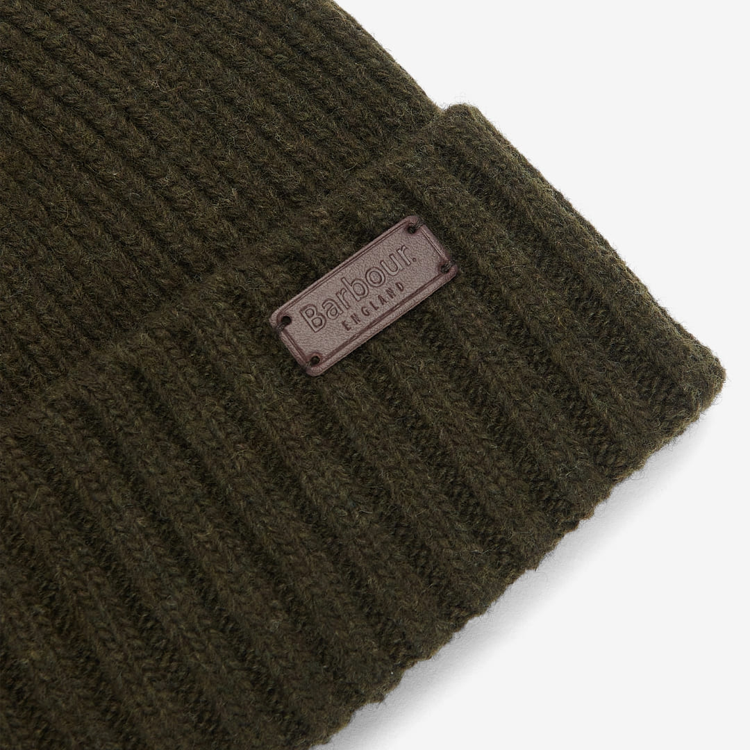 Barbour Carlton Beanie Hat Dark Green, woolmix beanie with fleece