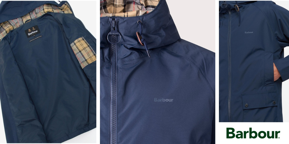 Barbour Hooded Domus Waterproof Jacket Navy, perfect match with Filson, Astorflex, Red Wing