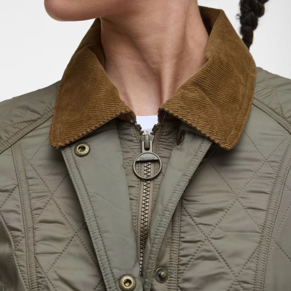 BARBOUR BEADNELL POLARQUILT JACKET MILITARY BROWN Lightweight, cozy, and perfect for layering through three seasons