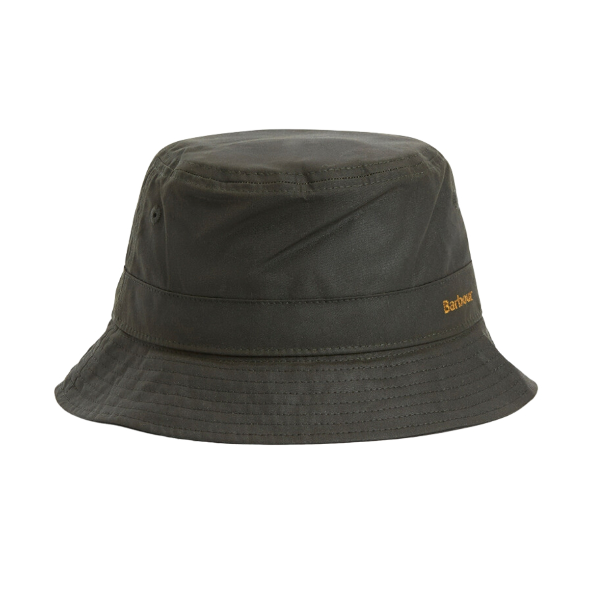 Barbour Belsay Wax Bucket Hat Fern, made from durable waxed cotton with a cozy tartan lining