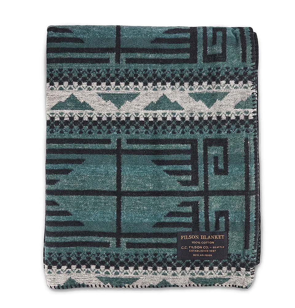 Filson Fire Mountain Blanket Black/Green/Granite, A lightweight cotton throw blanket for cabin or camp