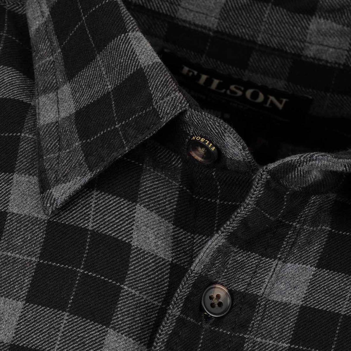 Filson Alaskan Guide Shirt Heather Gray/Black Plaid, this iconic, breathable flannel shirt has a pleated back for freedom of movement