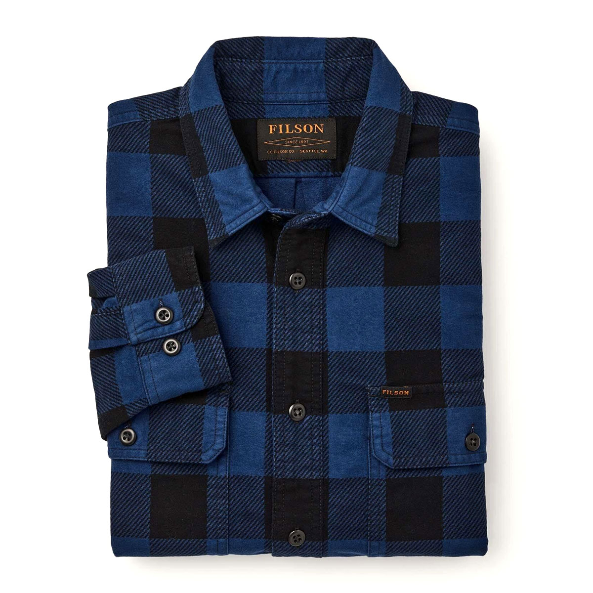 Filson Field Flannel Shirt Cobalt Black Buffalo, comfortable and as soft as it is strong