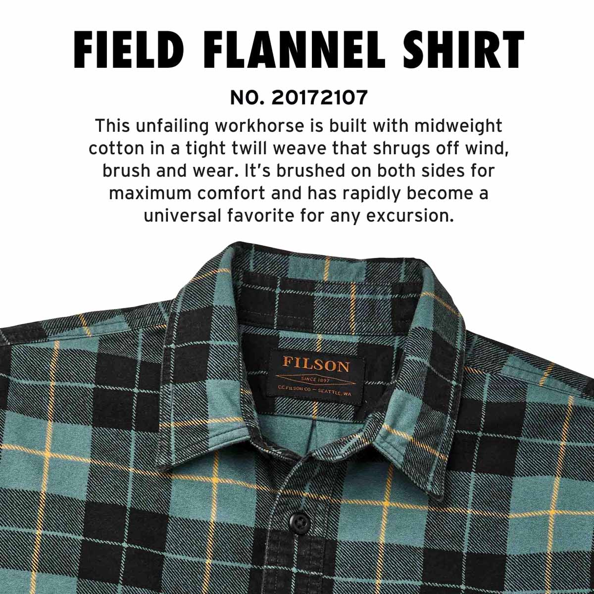 Filson Field Flannel Shirt Northcoast Green Print, iconic shirt in the making