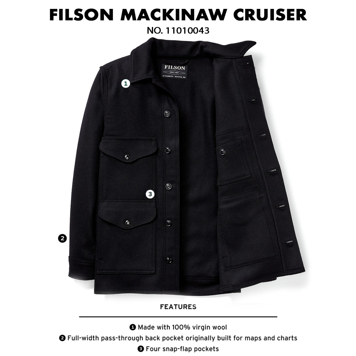 Filson Mackinaw Wool Cruiser Jacket Dark Navy