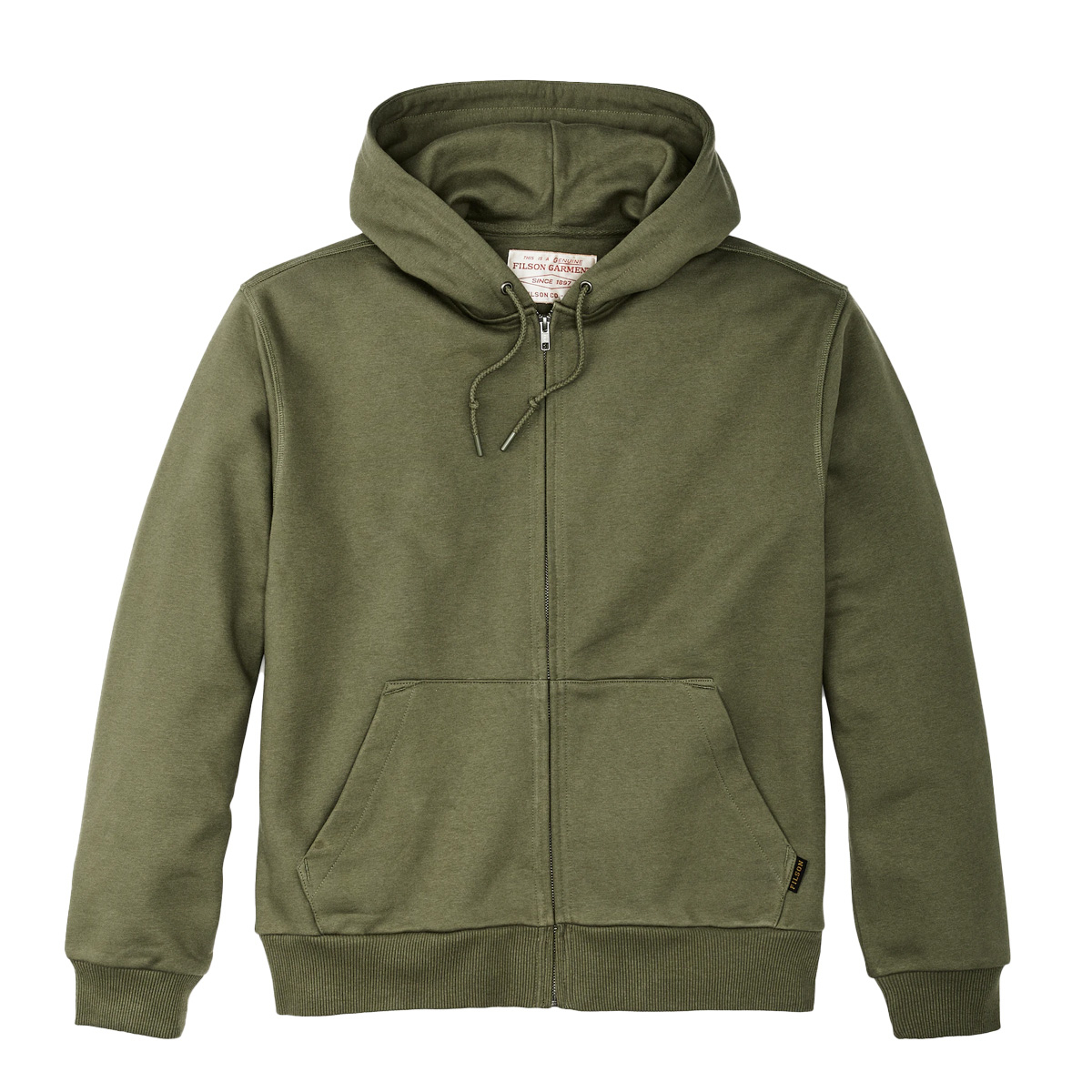 Filson Prospector Full Zip Hoodie Olive Drab, warm pullover that makes brisk days and cool evenings your favorite kind of weather