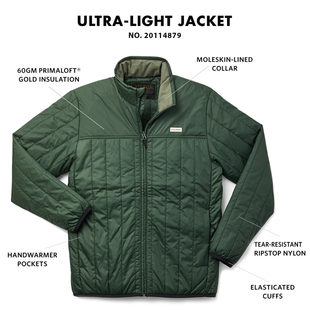 Filson Ultra Light Jacket Dark Vine, with Cordura® Ripstop nylon and 60gm PrimaLoft® Gold insulation