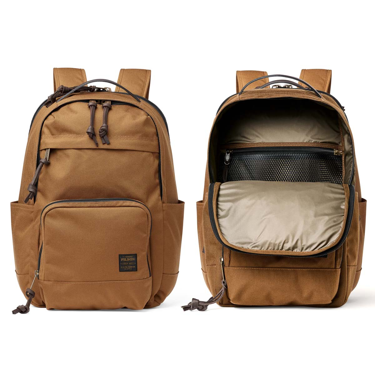 Filson Dryden Backpack Whiskey, sterke rugzak met opvallend veel opbergruimte