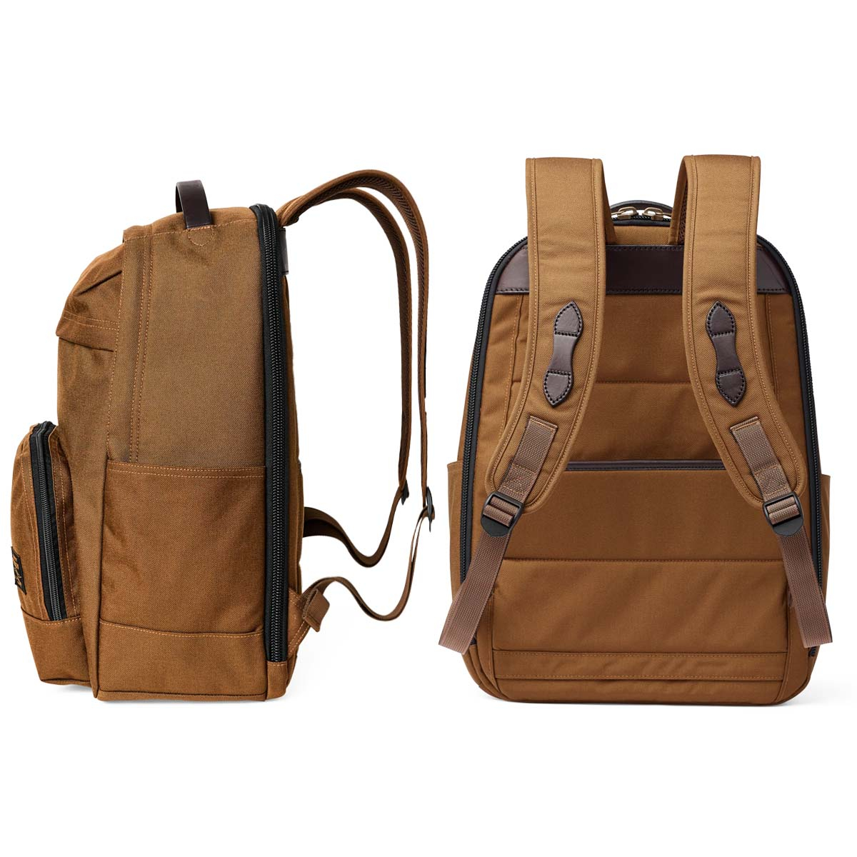 Filson Dryden Backpack Whiskey, achtervak met rits en gewatteerd laptopvak