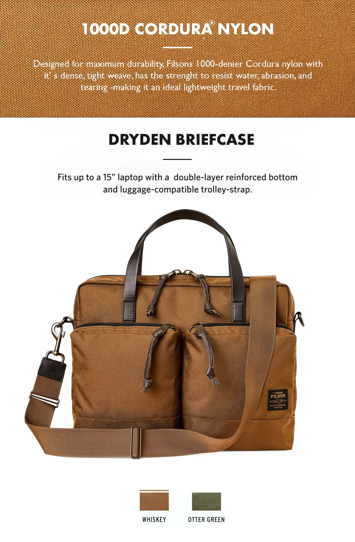 Filson Dryden Briefcase Whiskey Product-information