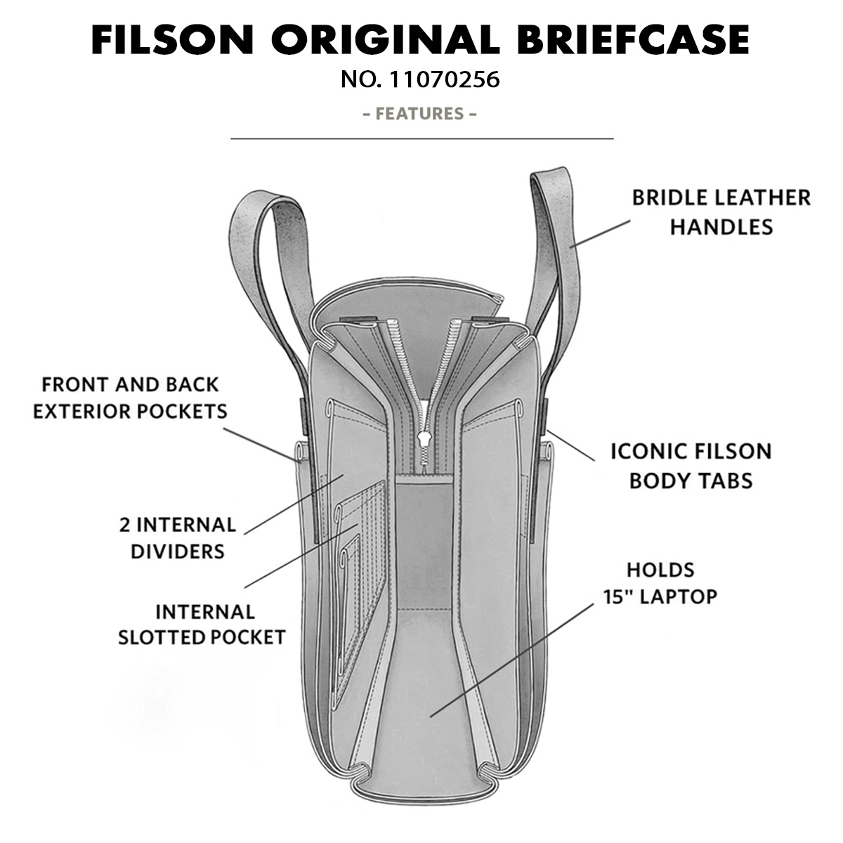 Filson Original Briefcase 11070256 Chessie Tan, features