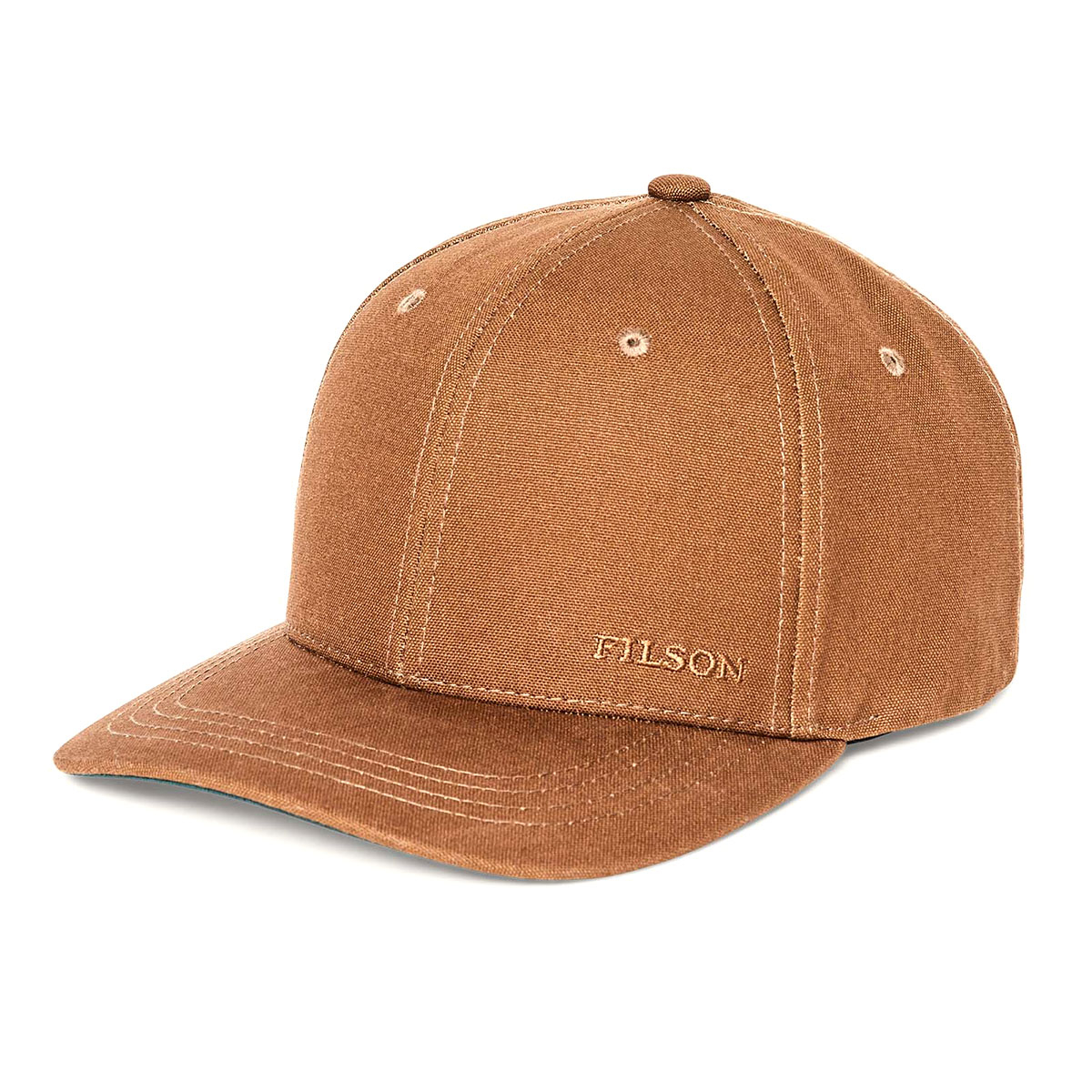 Filson Dry Tin Logger Cap Whiskey, a classic trucker-style cap made with sturdy canvas Tin Cloth