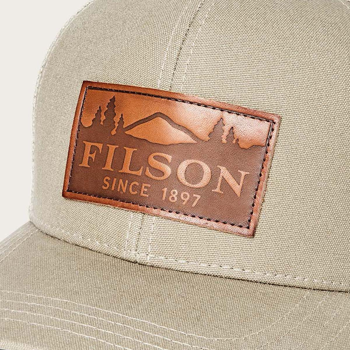 Filson Dry Tin Logger Mesh Cap Gray Khaki, iconic cap made of durable Dry Tin Cloth