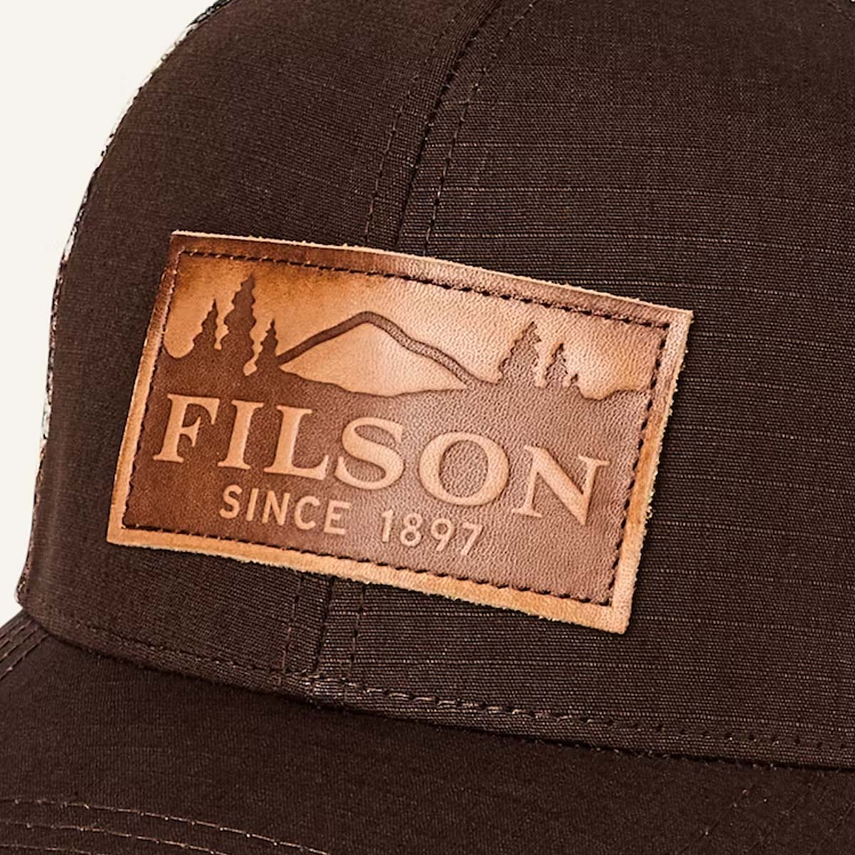 Filson Logger Mesh Cap Brown Camo/Scenic, Made with 100% cotton ripstop and breathable polyester mesh