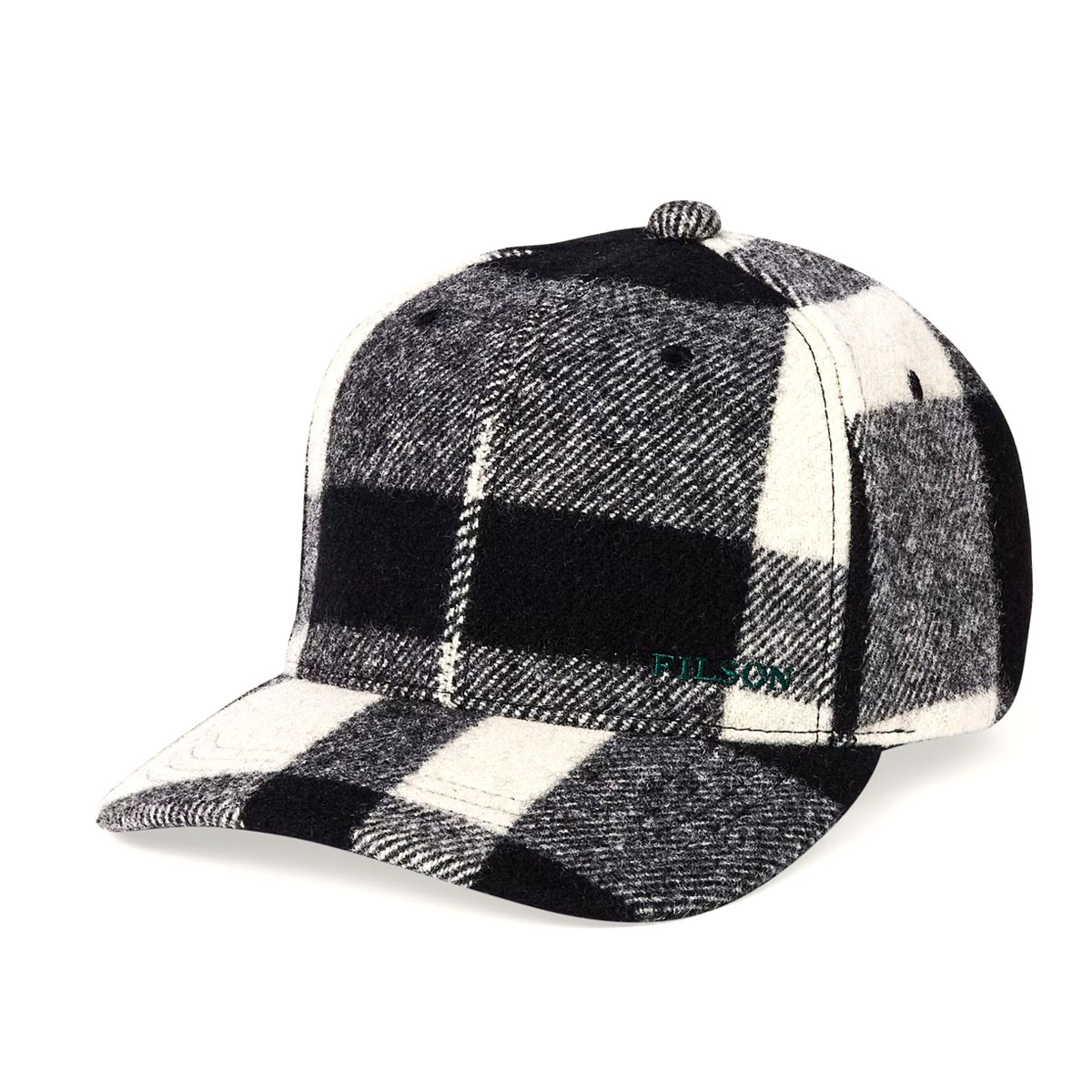 Filson Wool Logger Cap Natural/Black Heritage Plaid, Filson's warmest logger cap, made with weather-resistant Mackinaw Wool